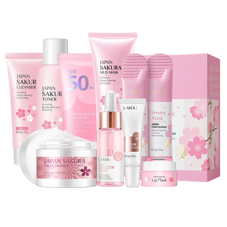 9pcs Facial Products Kit-Facial Cleanser, Face Cream, Sunscreen, Facial Mask, Eye Cream, Korean Skincare Product