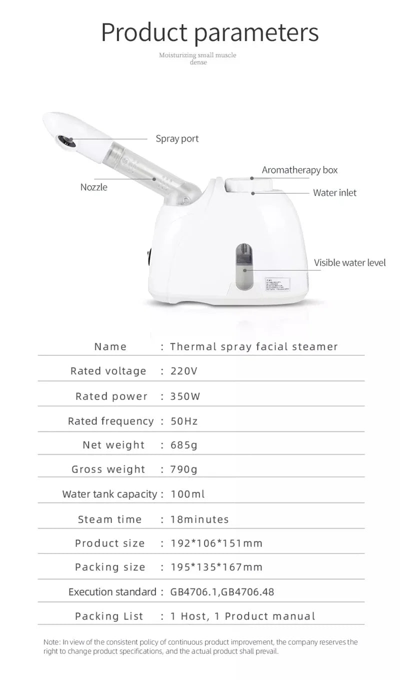 Facial Steamer Warm Mist Humidifier for Face-Deep Cleaning Vaporizer Sprayer Salon Home Spa Skin Care