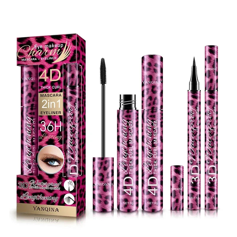 Liquid Eyeliner Pencil+4D Waterproof Mascara Set Cosmetics Eye Liner Thick Curling Mascara Eyebrow Pencil Eyes Makeup