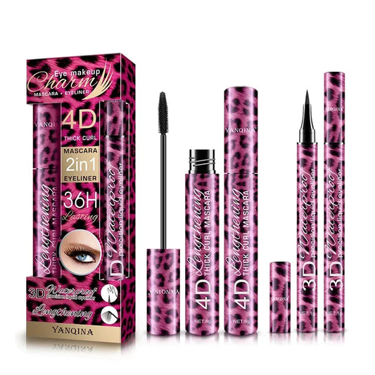 Liquid Eyeliner Pencil+4D Waterproof Mascara Set Cosmetics Eye Liner Thick Curling Mascara Eyebrow Pencil Eyes Makeup