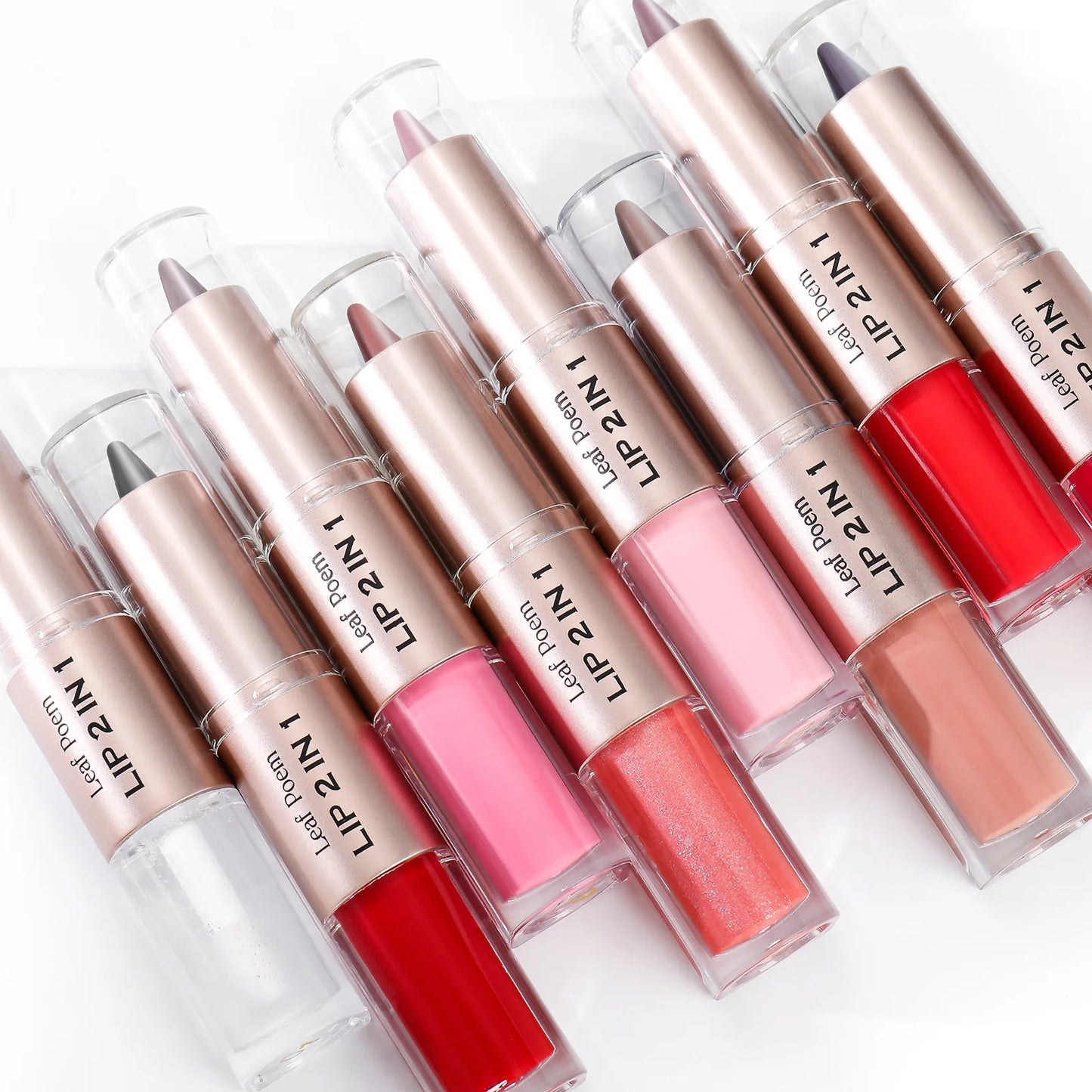 Tapered Lip Liner Contour Pencil Double Head Mirror Lip Glaze Crystal Lip Gloss Sexy Red Lips Tint Makeup