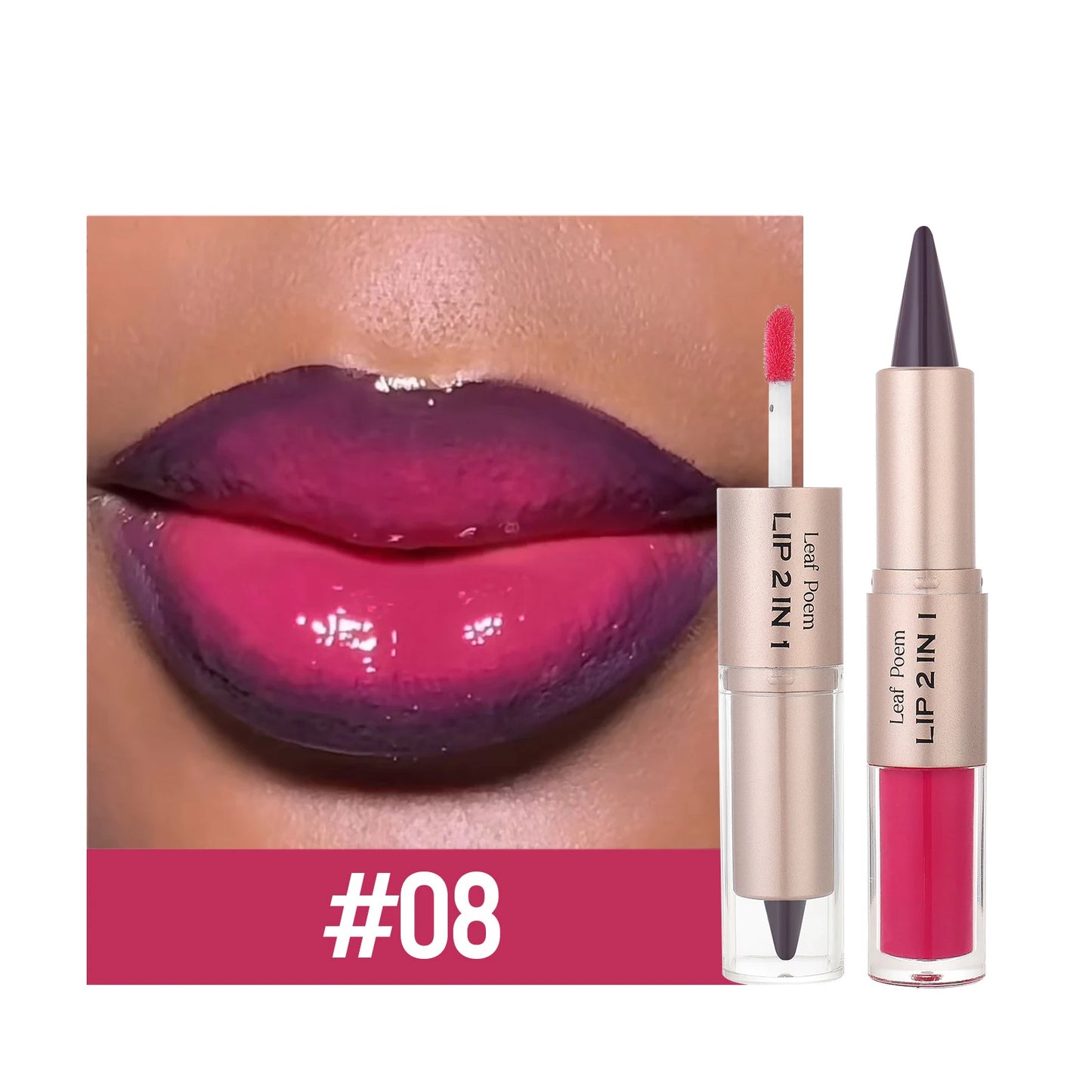 Tapered Lip Liner Contour Pencil Double Head Mirror Lip Glaze Crystal Lip Gloss Sexy Red Lips Tint Makeup