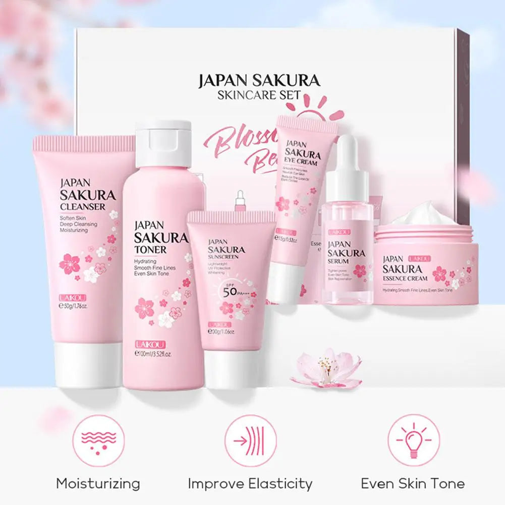 6pcs Nostalgic Sakura Glow Set- Face Cream,Serum,Toner, Facial Cleanser, Sunscreen, Eye Cream,Product Gift box