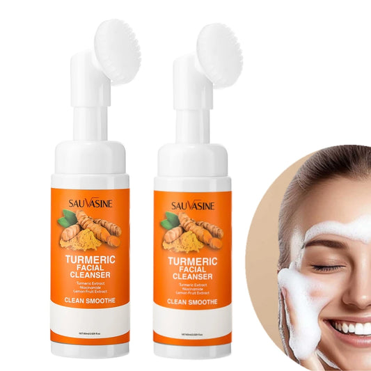 Turmeric Daily Face Wash Foam with Brush Skin Care Clean Lemon Fruit Extract