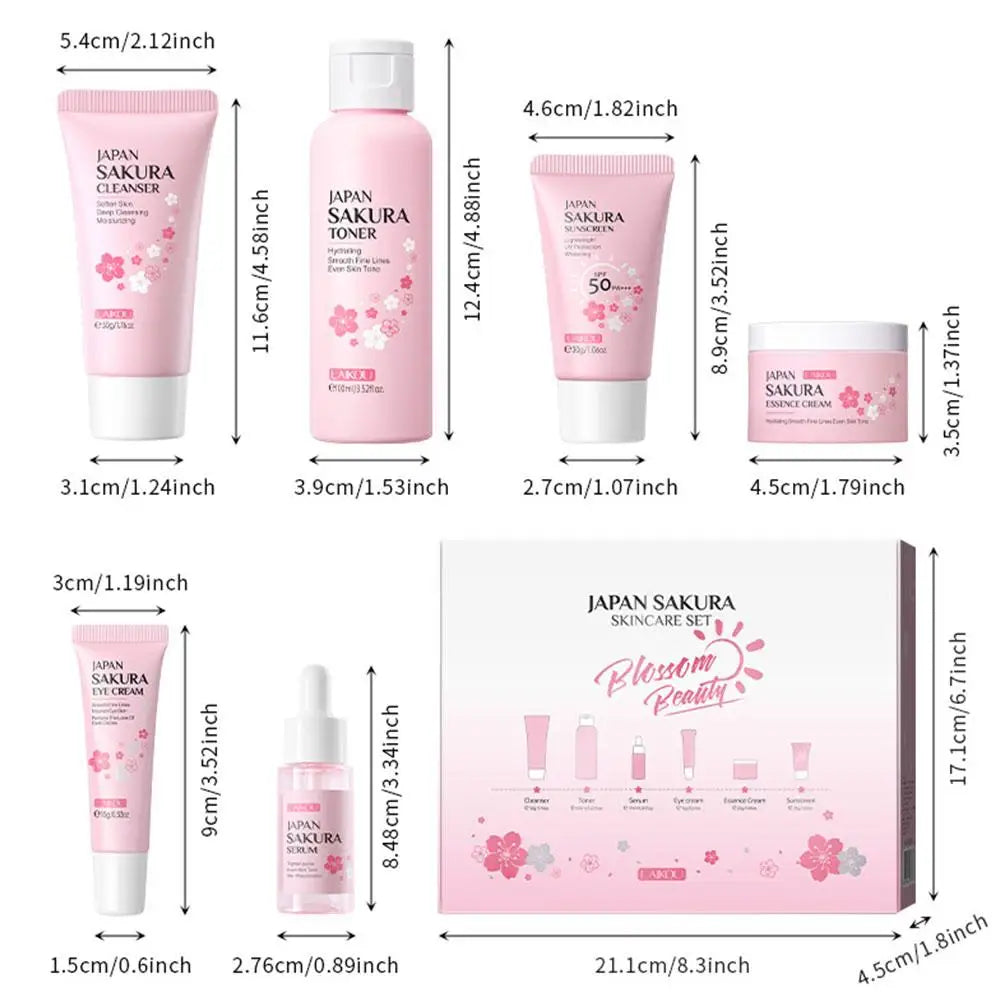 6pcs Nostalgic Sakura Glow Set- Face Cream,Serum,Toner, Facial Cleanser, Sunscreen, Eye Cream,Product Gift box