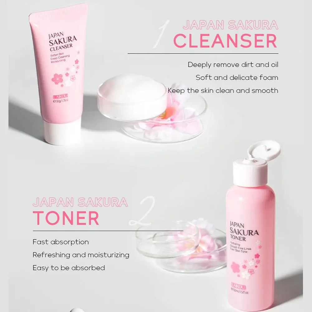 6pcs Nostalgic Sakura Glow Set- Face Cream,Serum,Toner, Facial Cleanser, Sunscreen, Eye Cream,Product Gift box
