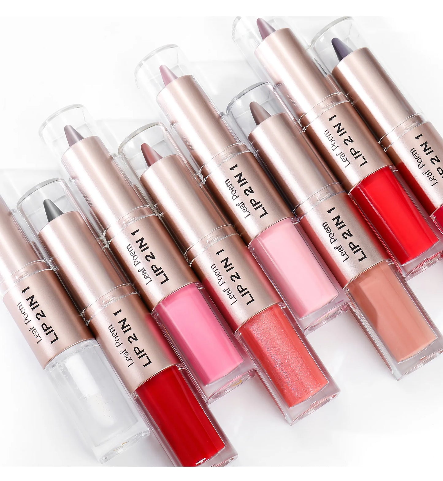 Tapered Lip Liner Contour Pencil Double Head Mirror Lip Glaze Crystal Lip Gloss Sexy Red Lips Tint Makeup
