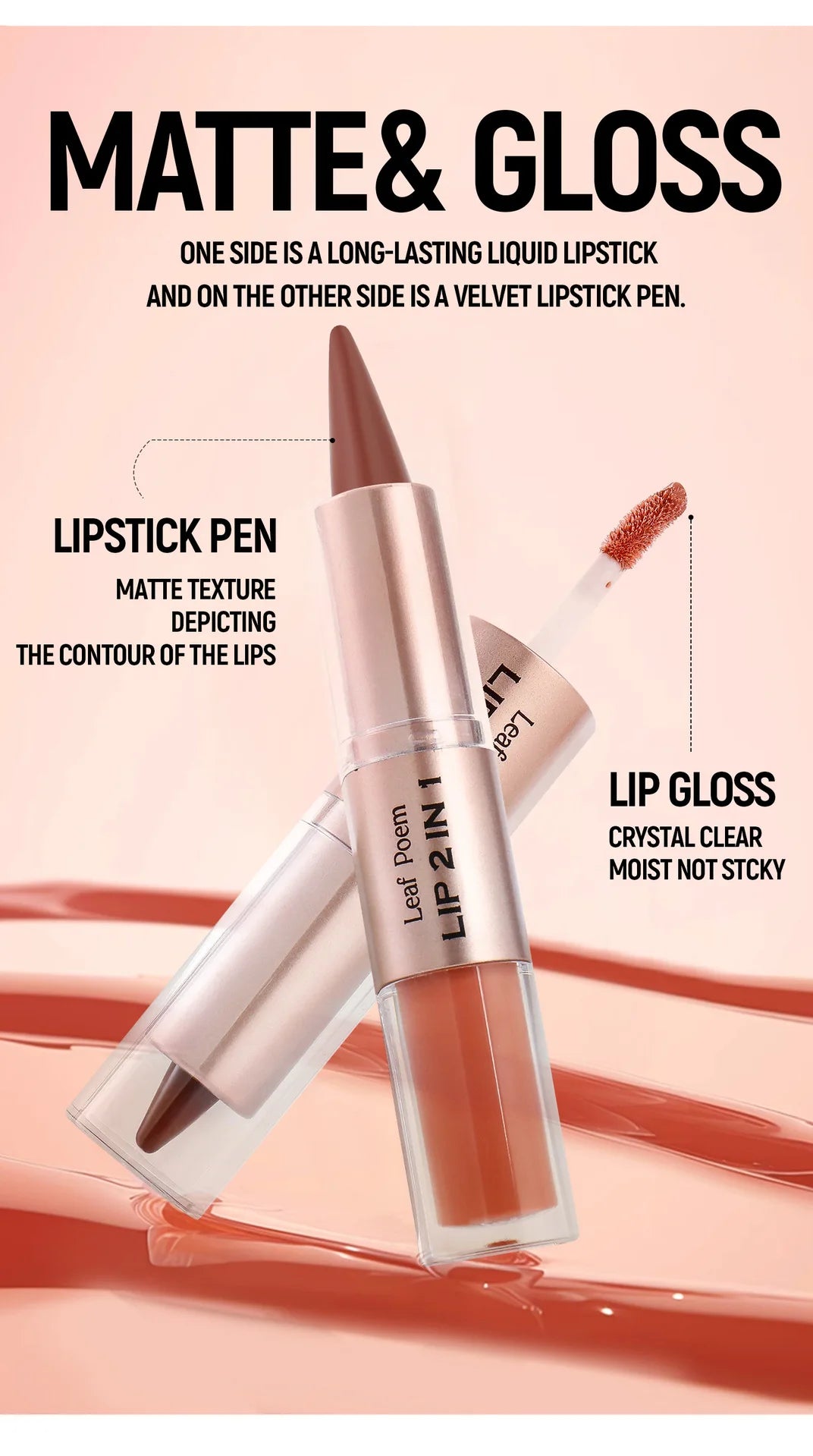 Tapered Lip Liner Contour Pencil Double Head Mirror Lip Glaze Crystal Lip Gloss Sexy Red Lips Tint Makeup