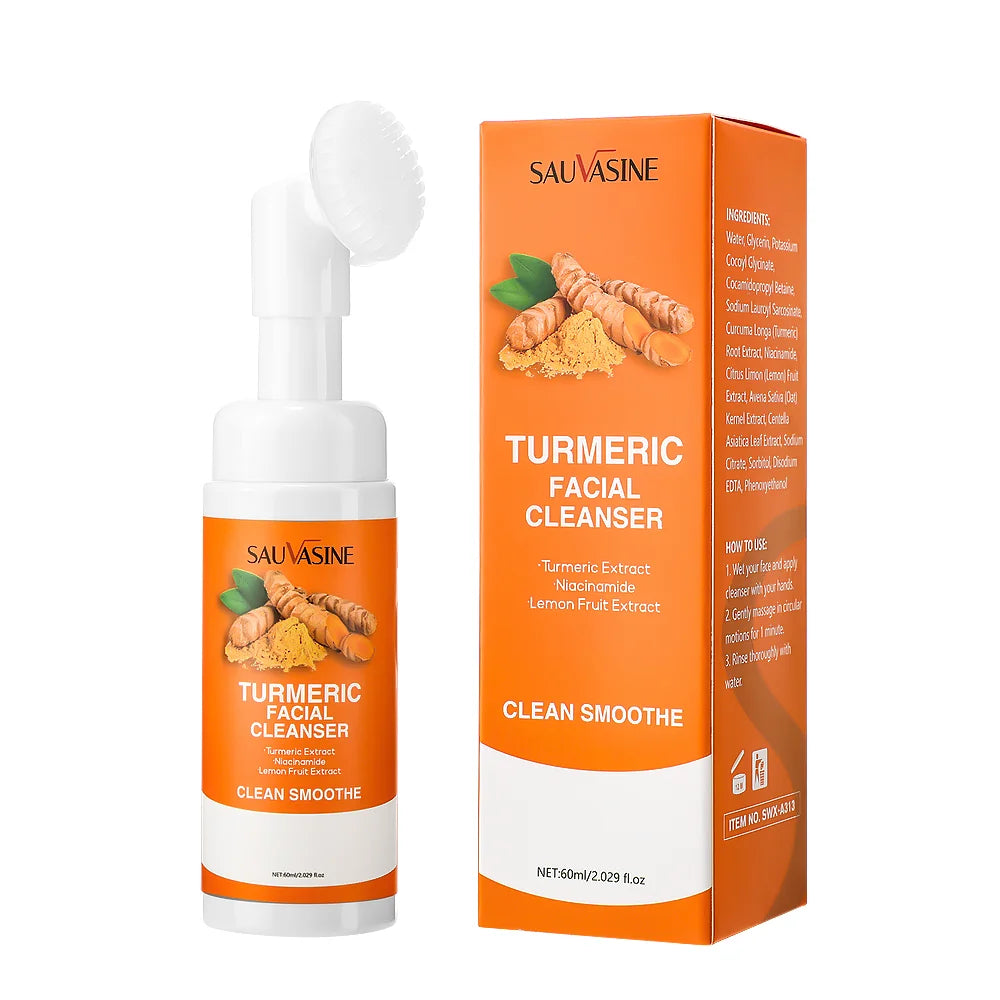 Turmeric Daily Face Wash Foam with Brush Skin Care Clean Lemon Fruit Extract