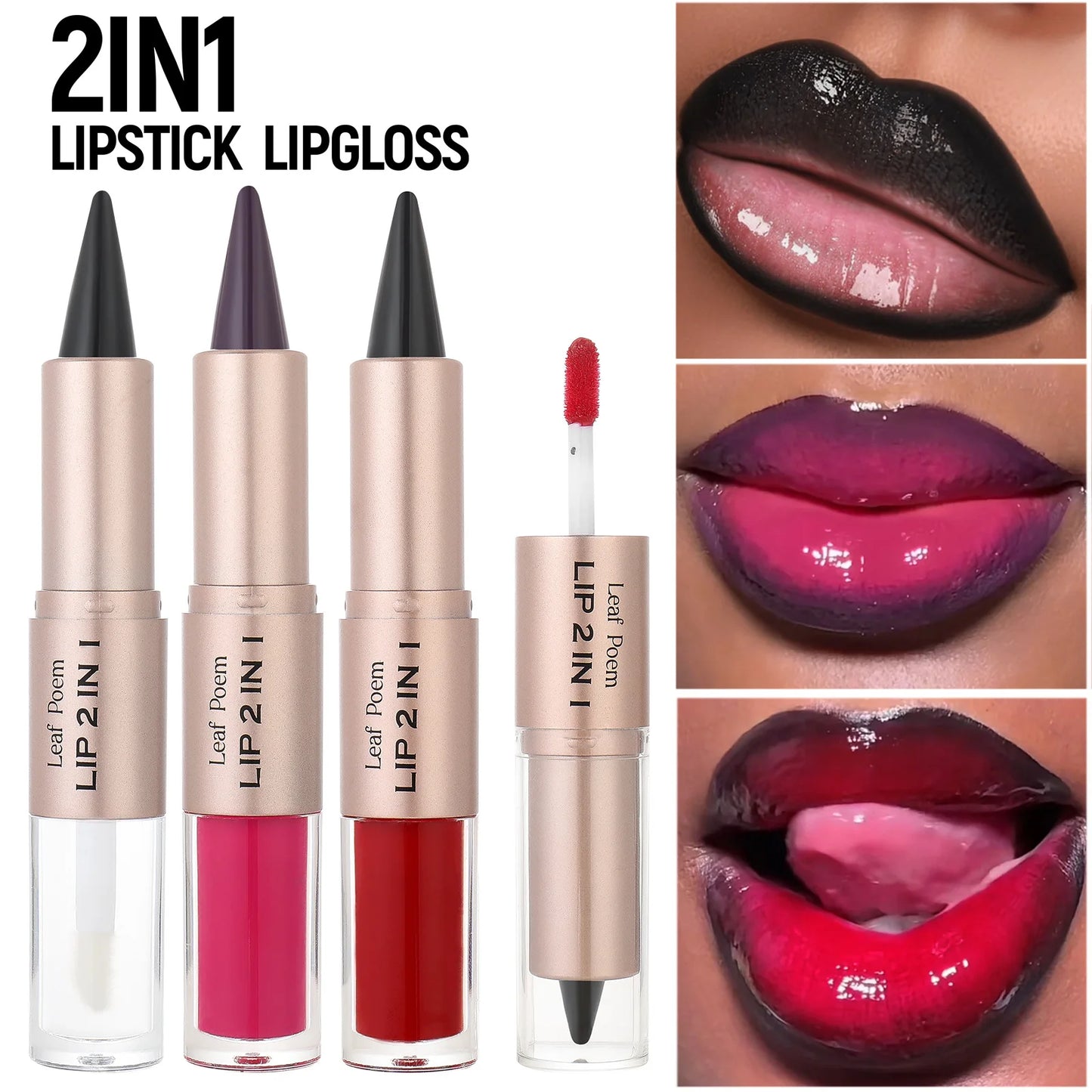Tapered Lip Liner Contour Pencil Double Head Mirror Lip Glaze Crystal Lip Gloss Sexy Red Lips Tint Makeup