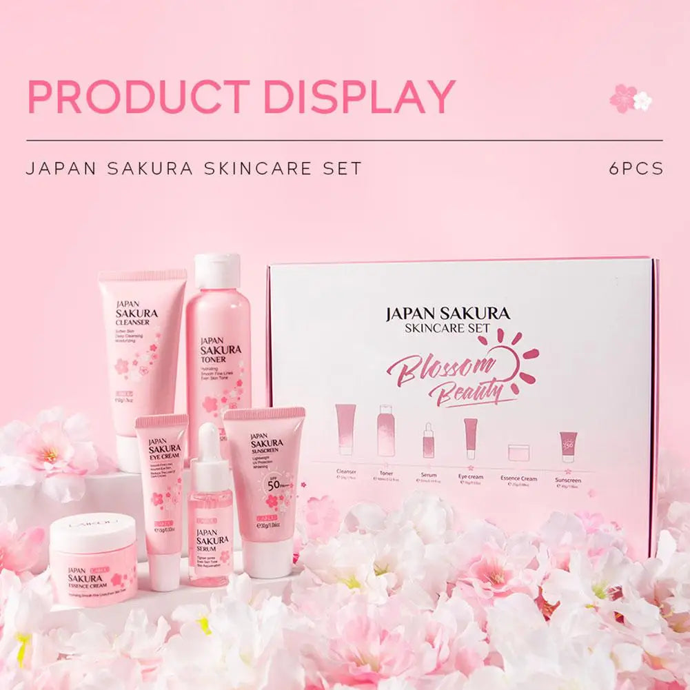 6pcs Nostalgic Sakura Glow Set- Face Cream,Serum,Toner, Facial Cleanser, Sunscreen, Eye Cream,Product Gift box