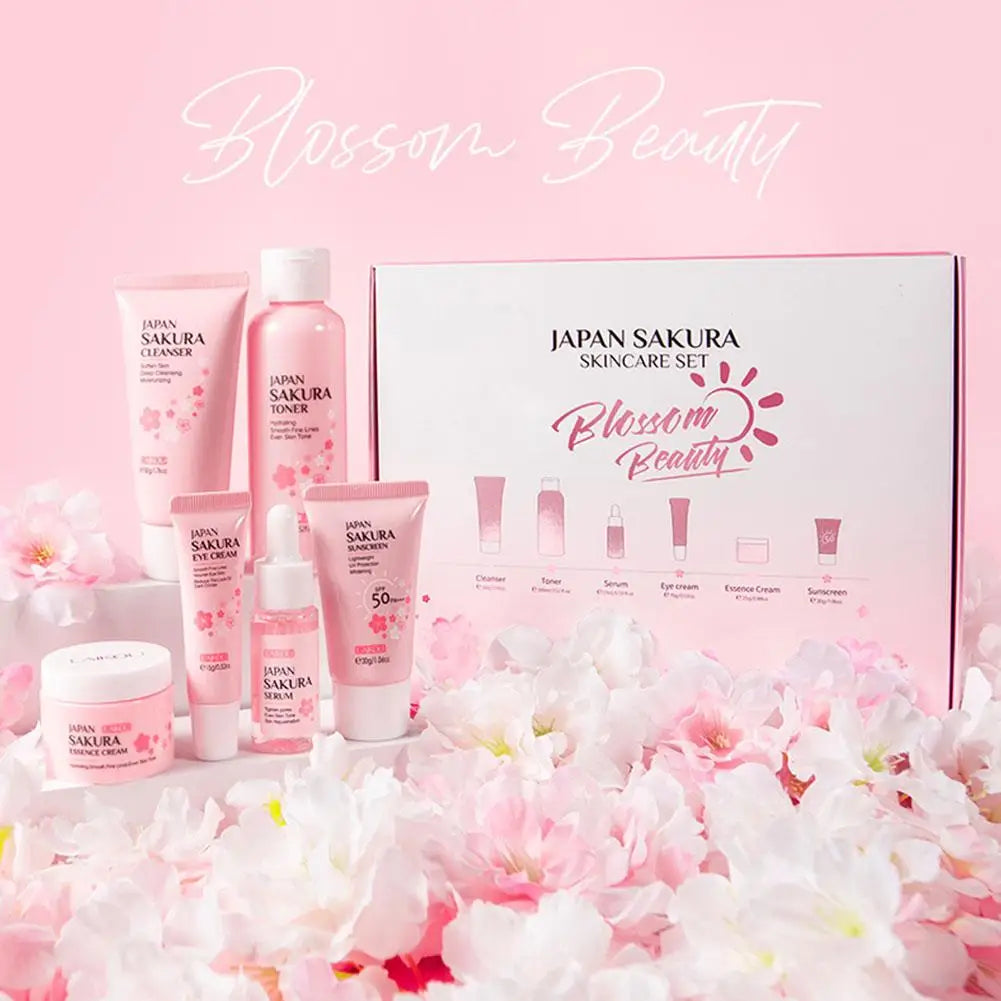 6pcs Nostalgic Sakura Glow Set- Face Cream,Serum,Toner, Facial Cleanser, Sunscreen, Eye Cream,Product Gift box