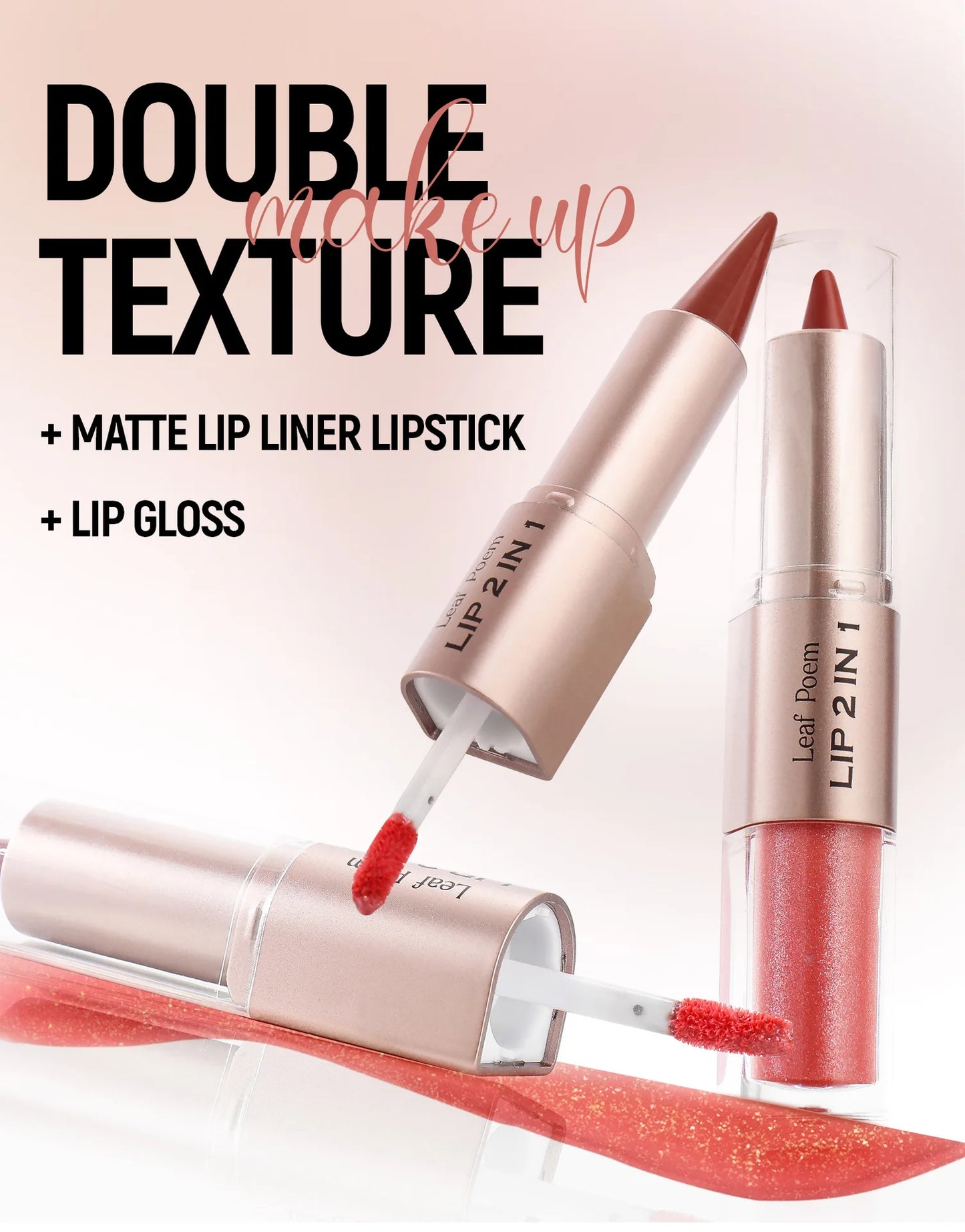 Tapered Lip Liner Contour Pencil Double Head Mirror Lip Glaze Crystal Lip Gloss Sexy Red Lips Tint Makeup