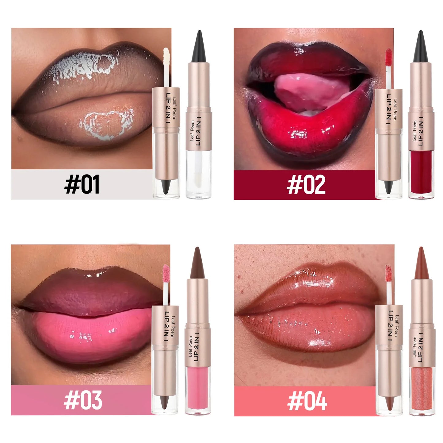 Tapered Lip Liner Contour Pencil Double Head Mirror Lip Glaze Crystal Lip Gloss Sexy Red Lips Tint Makeup