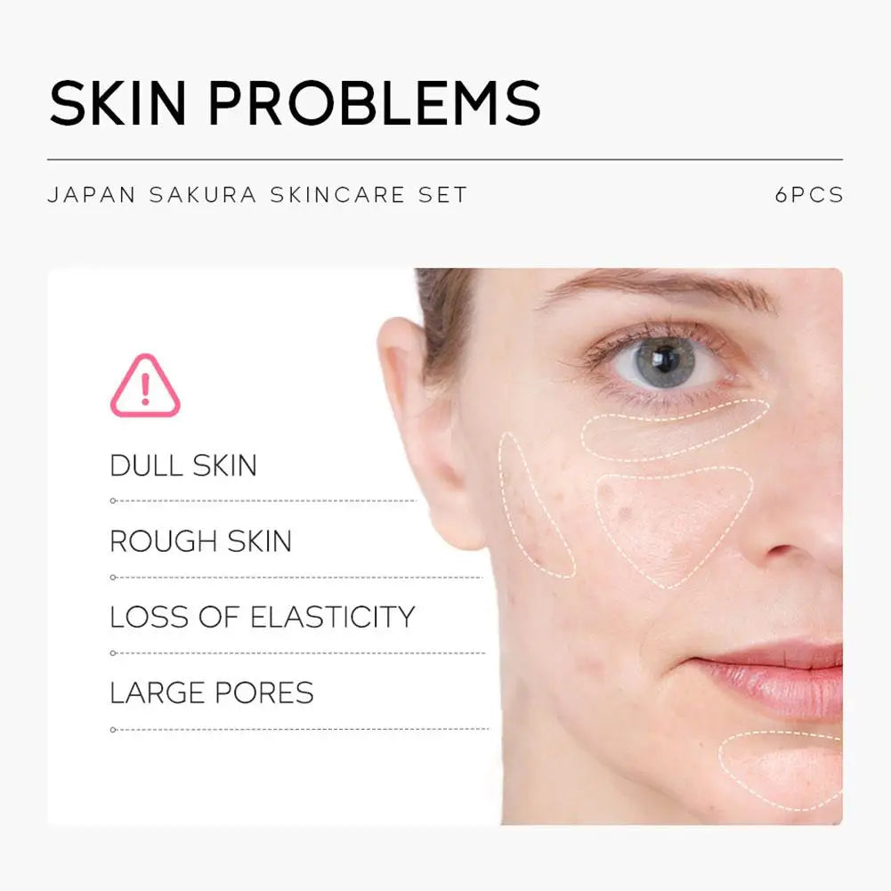 6pcs Nostalgic Sakura Glow Set- Face Cream,Serum,Toner, Facial Cleanser, Sunscreen, Eye Cream,Product Gift box