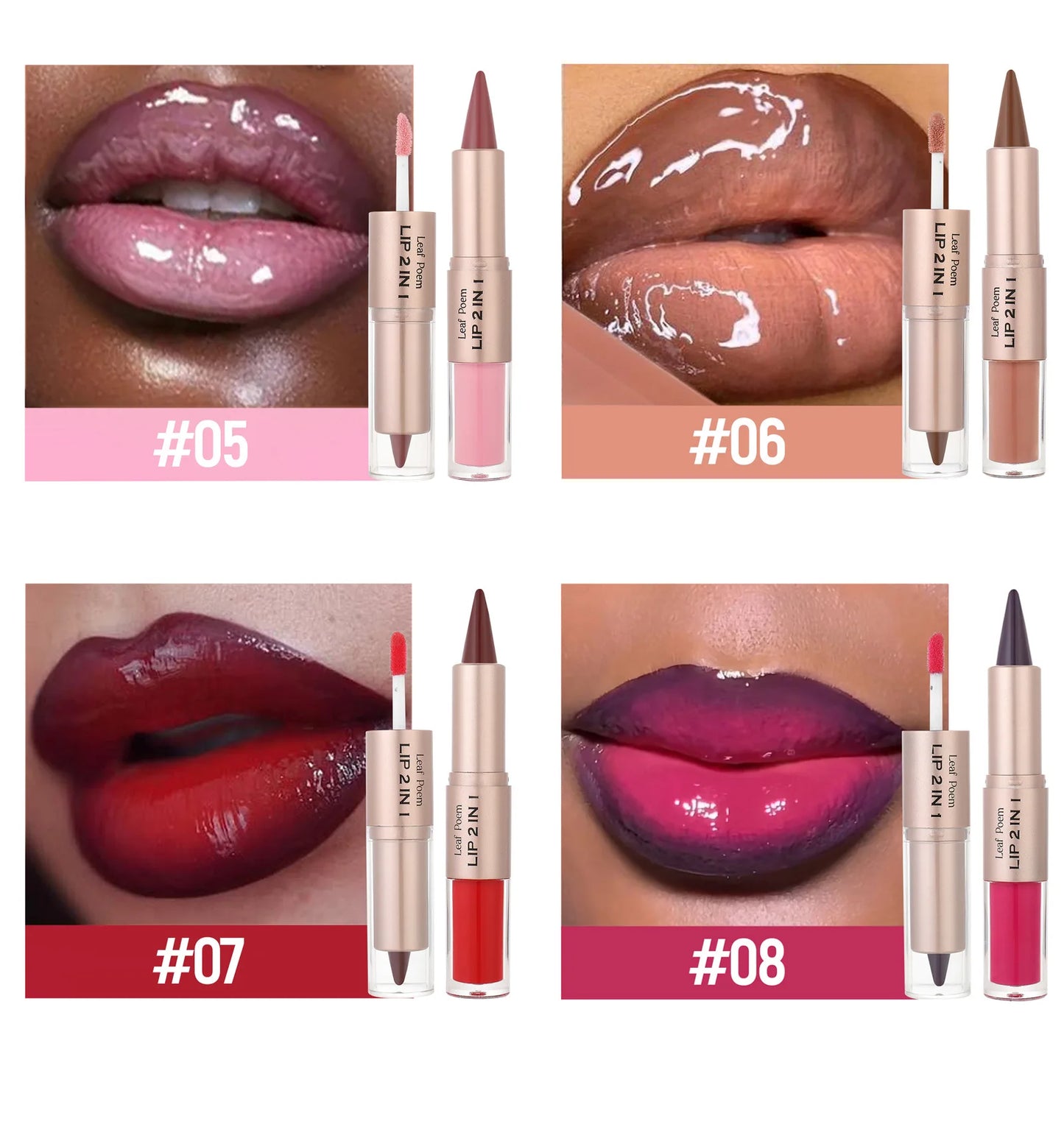 Tapered Lip Liner Contour Pencil Double Head Mirror Lip Glaze Crystal Lip Gloss Sexy Red Lips Tint Makeup