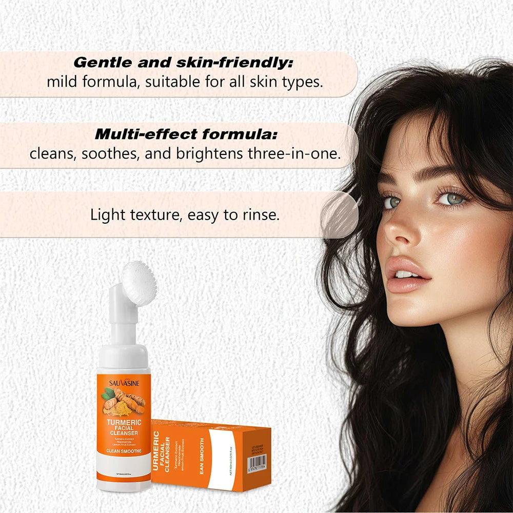 Turmeric Daily Face Wash Foam with Brush Skin Care Clean Lemon Fruit Extract