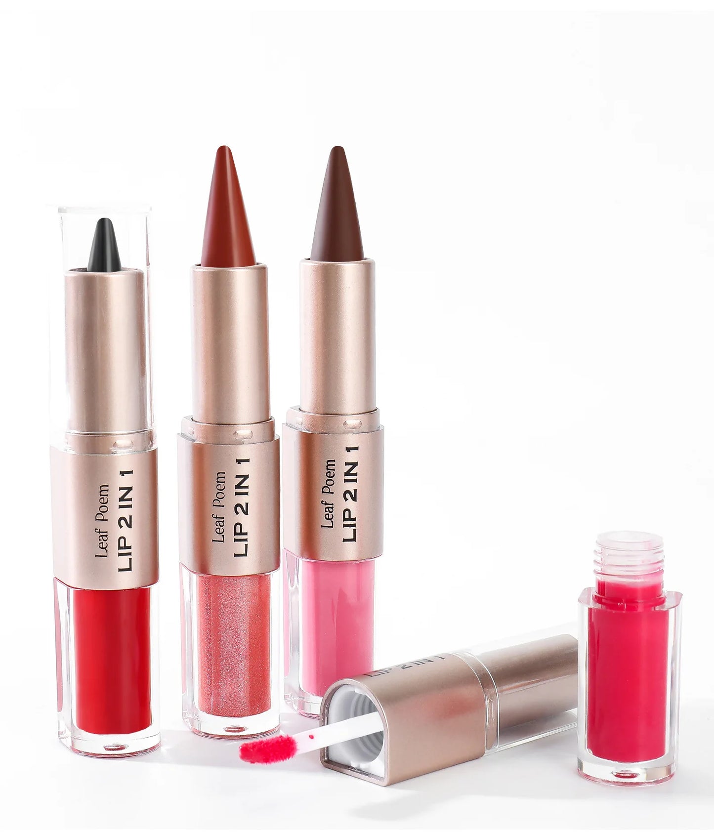 Tapered Lip Liner Contour Pencil Double Head Mirror Lip Glaze Crystal Lip Gloss Sexy Red Lips Tint Makeup
