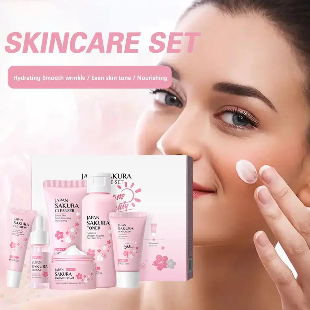 6pcs Nostalgic Sakura Glow Set- Face Cream,Serum,Toner, Facial Cleanser, Sunscreen, Eye Cream,Product Gift box