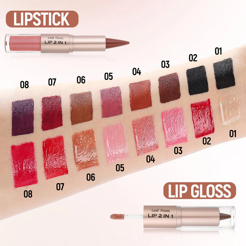 Tapered Lip Liner Contour Pencil Double Head Mirror Lip Glaze Crystal Lip Gloss Sexy Red Lips Tint Makeup