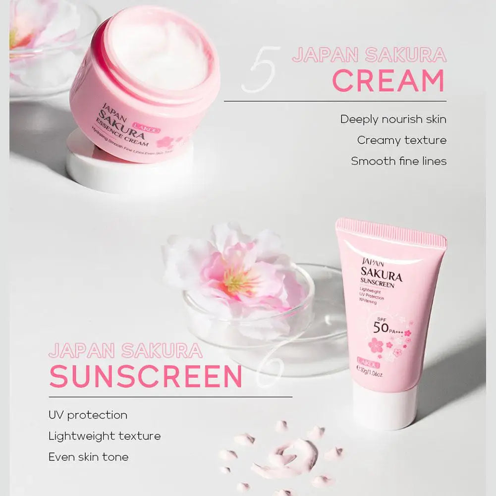 6pcs Nostalgic Sakura Glow Set- Face Cream,Serum,Toner, Facial Cleanser, Sunscreen, Eye Cream,Product Gift box