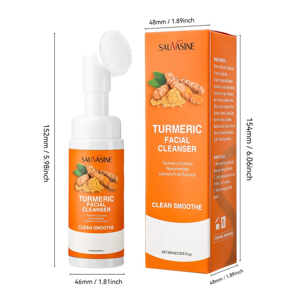 Turmeric Daily Face Wash Foam with Brush Skin Care Clean Lemon Fruit Extract