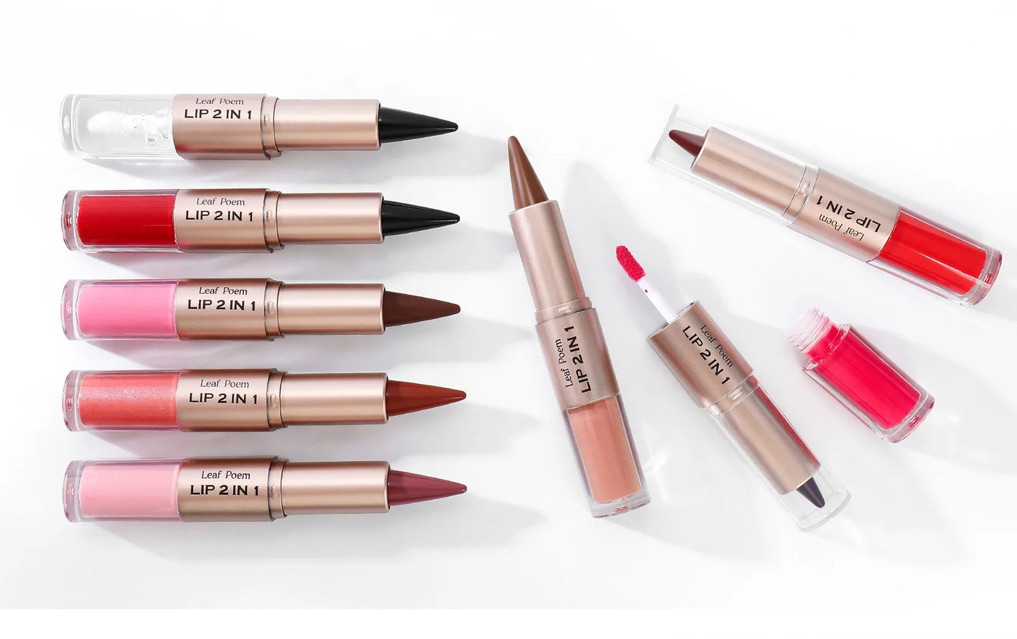 Tapered Lip Liner Contour Pencil Double Head Mirror Lip Glaze Crystal Lip Gloss Sexy Red Lips Tint Makeup