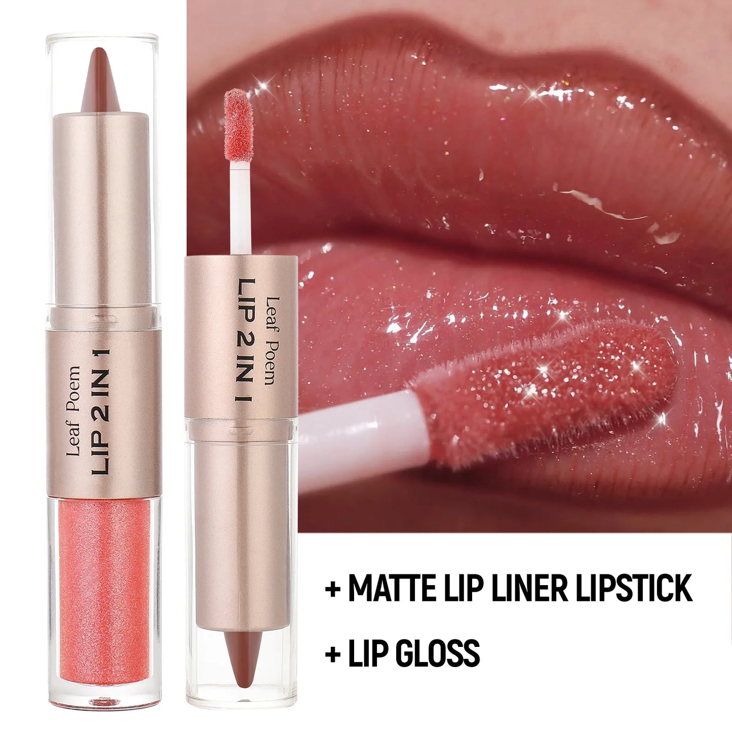 Tapered Lip Liner Contour Pencil Double Head Mirror Lip Glaze Crystal Lip Gloss Sexy Red Lips Tint Makeup