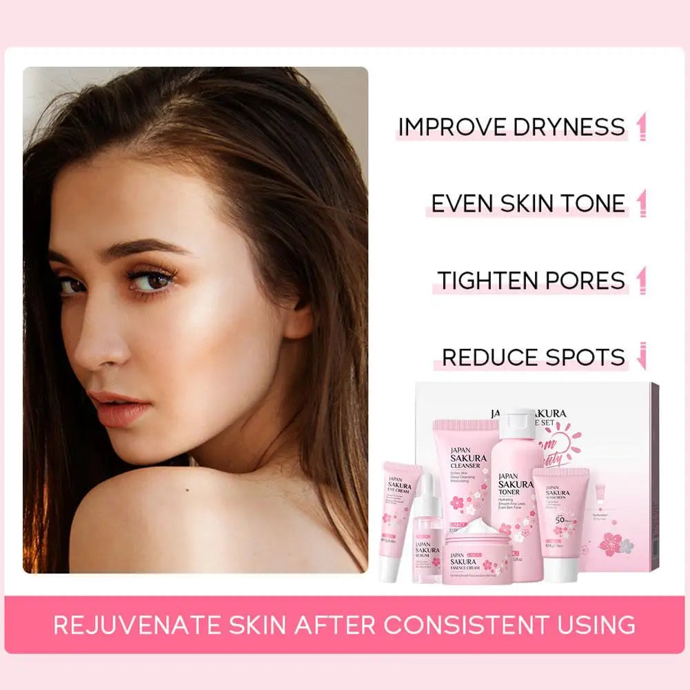 6pcs Nostalgic Sakura Glow Set- Face Cream,Serum,Toner, Facial Cleanser, Sunscreen, Eye Cream,Product Gift box