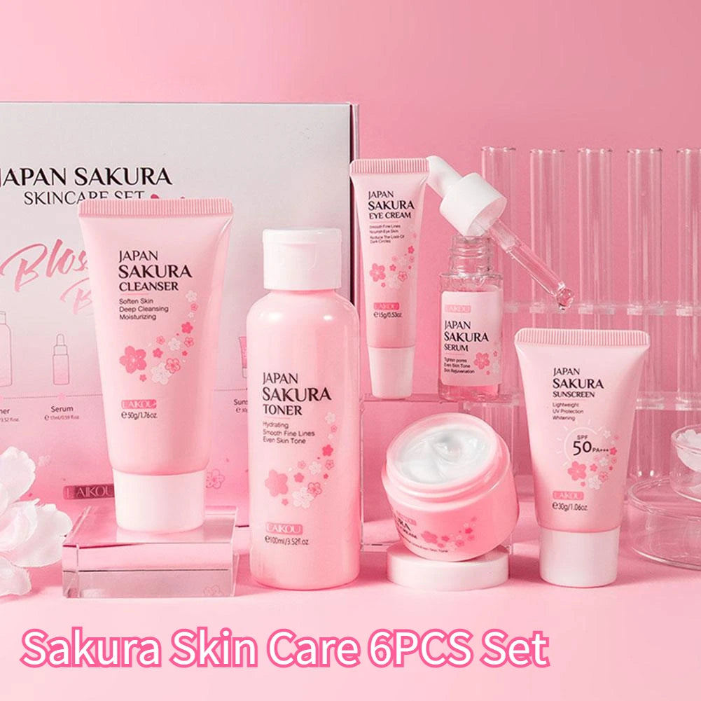 6pcs Nostalgic Sakura Glow Set- Face Cream,Serum,Toner, Facial Cleanser, Sunscreen, Eye Cream,Product Gift box