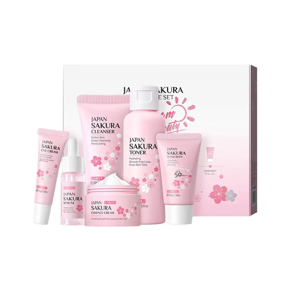 6pcs Nostalgic Sakura Glow Set- Face Cream,Serum,Toner, Facial Cleanser, Sunscreen, Eye Cream,Product Gift box