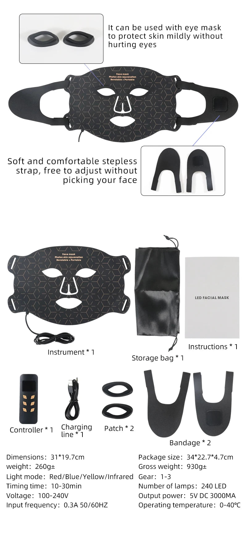 Soft Portable Led Facial Mask-Red Light Therapy Skin Care Face Beauty Mask