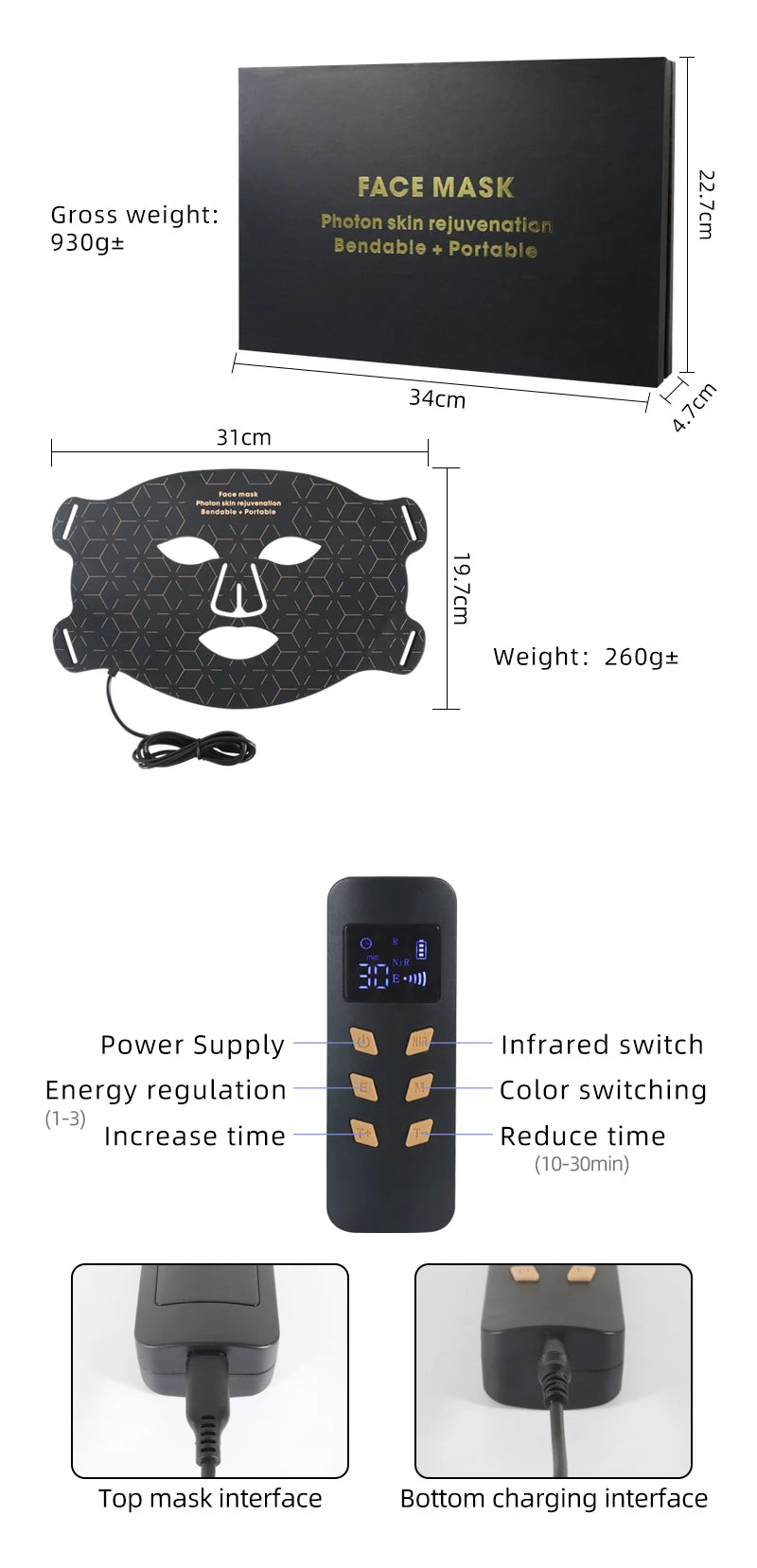 Soft Portable Led Facial Mask-Red Light Therapy Skin Care Face Beauty Mask