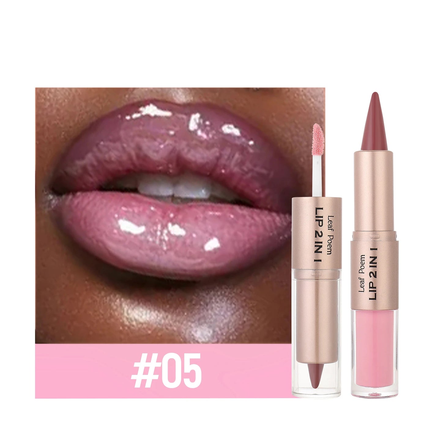 Tapered Lip Liner Contour Pencil Double Head Mirror Lip Glaze Crystal Lip Gloss Sexy Red Lips Tint Makeup