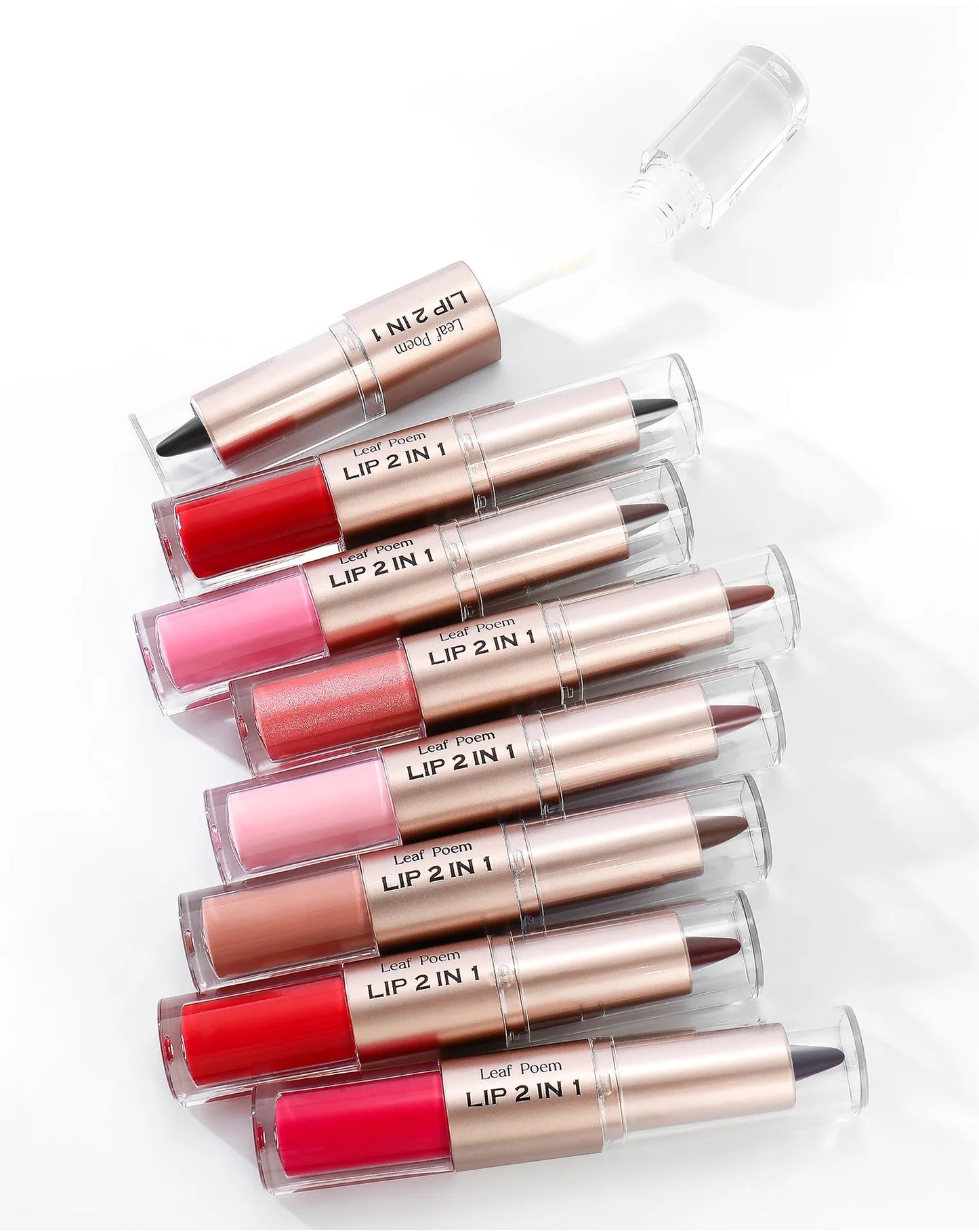 Tapered Lip Liner Contour Pencil Double Head Mirror Lip Glaze Crystal Lip Gloss Sexy Red Lips Tint Makeup