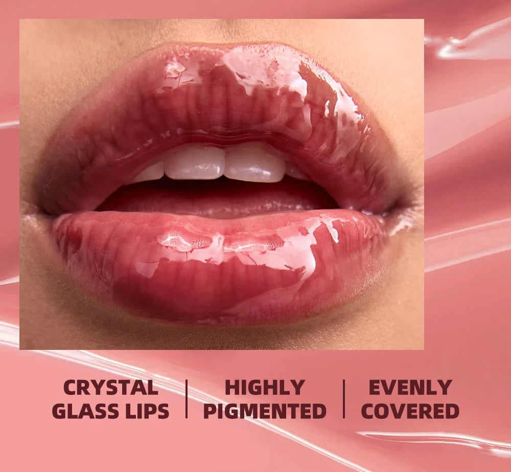 Mirror Pearl Lipgloss-Long Lasting Moisturizing Shine Glitter Lip Glaze Non Stick Cup Jelly Pout Lip Tint Makeup