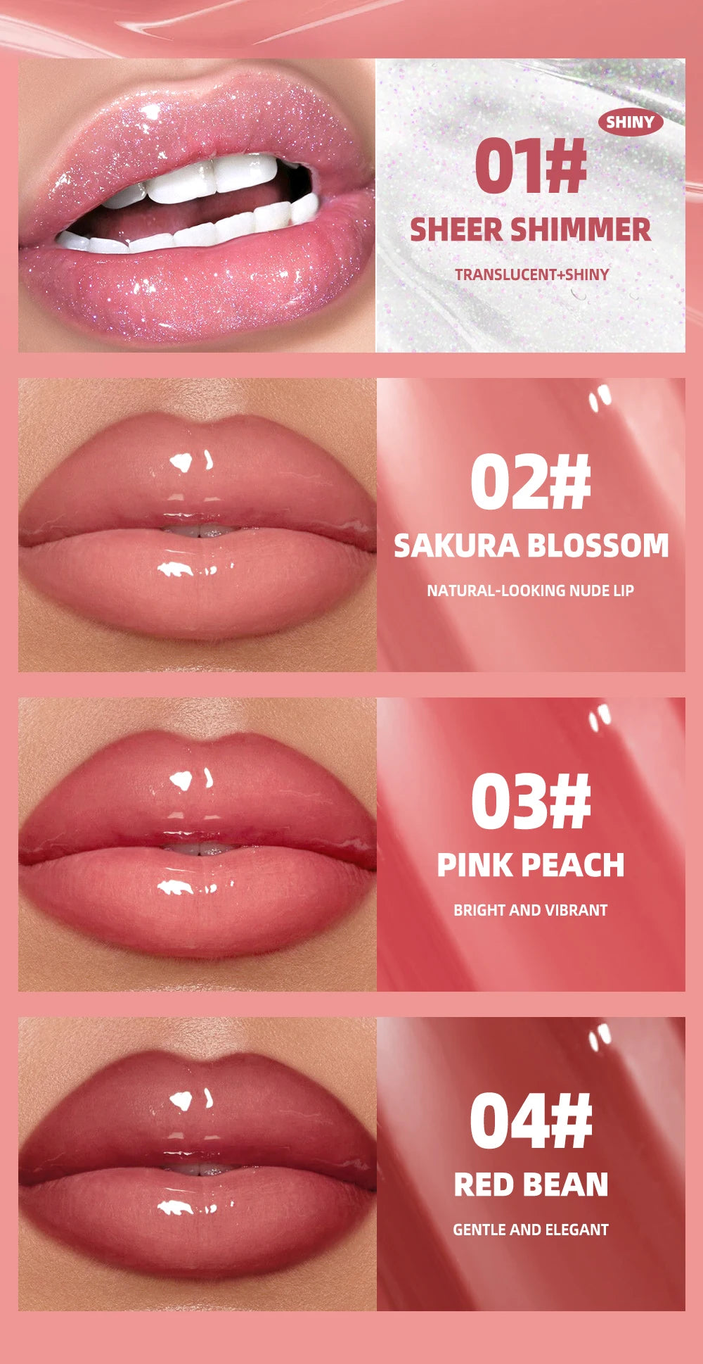Mirror Pearl Lipgloss-Long Lasting Moisturizing Shine Glitter Lip Glaze Non Stick Cup Jelly Pout Lip Tint Makeup