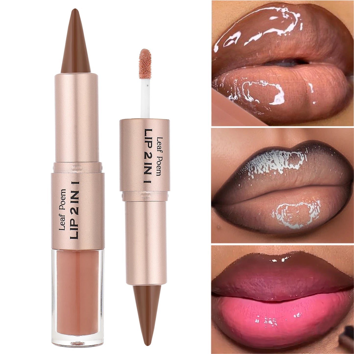 Tapered Lip Liner Contour Pencil Double Head Mirror Lip Glaze Crystal Lip Gloss Sexy Red Lips Tint Makeup