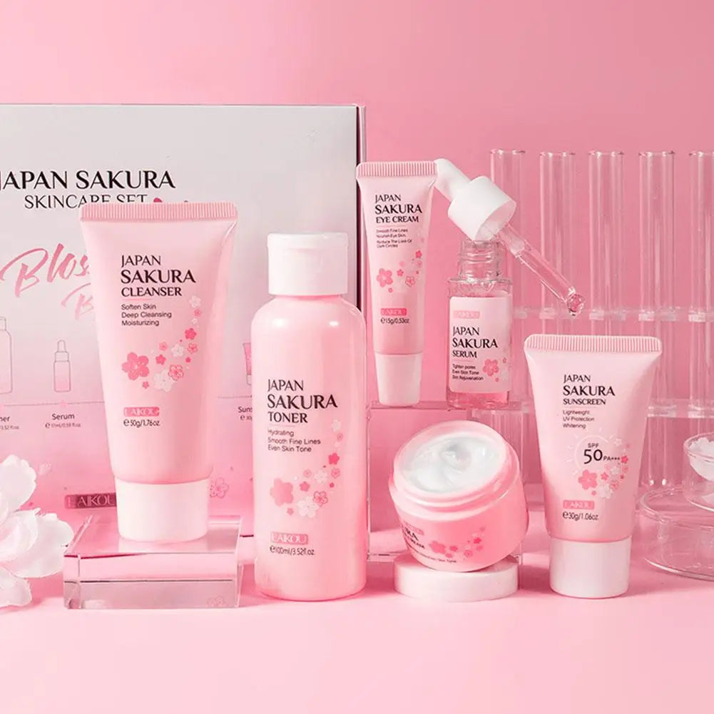 6pcs Nostalgic Sakura Glow Set- Face Cream,Serum,Toner, Facial Cleanser, Sunscreen, Eye Cream,Product Gift box