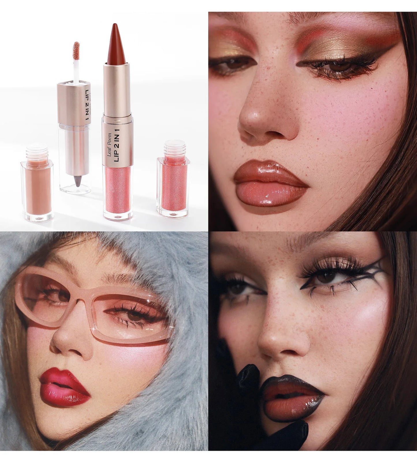 Tapered Lip Liner Contour Pencil Double Head Mirror Lip Glaze Crystal Lip Gloss Sexy Red Lips Tint Makeup