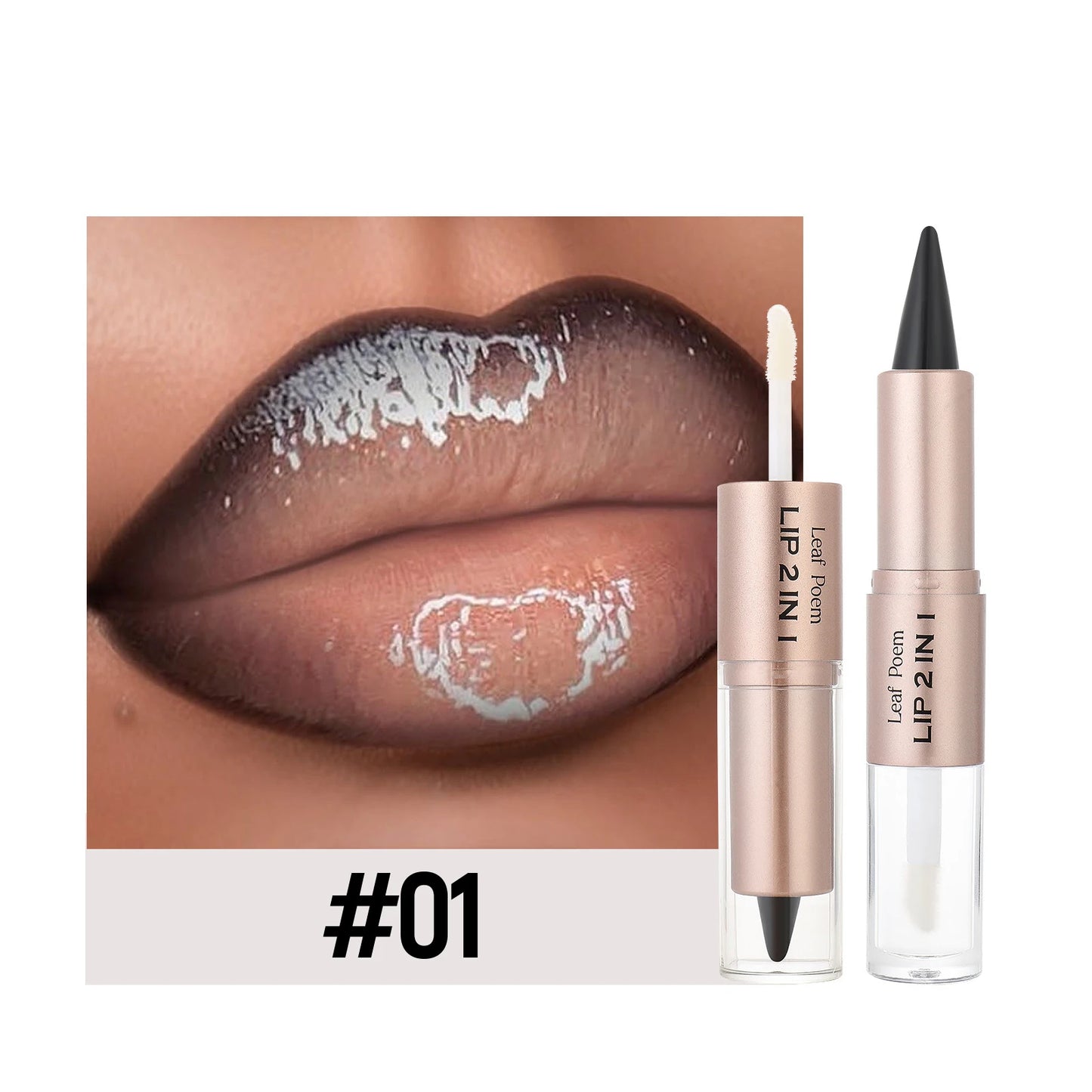 Tapered Lip Liner Contour Pencil Double Head Mirror Lip Glaze Crystal Lip Gloss Sexy Red Lips Tint Makeup