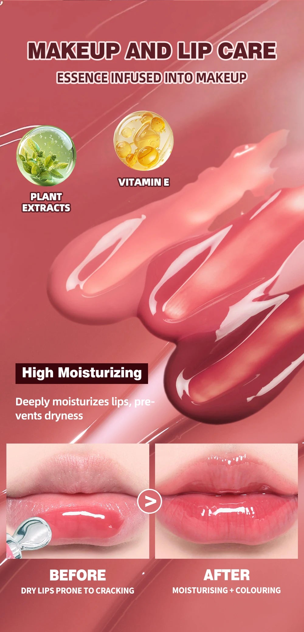 Mirror Pearl Lipgloss-Long Lasting Moisturizing Shine Glitter Lip Glaze Non Stick Cup Jelly Pout Lip Tint Makeup