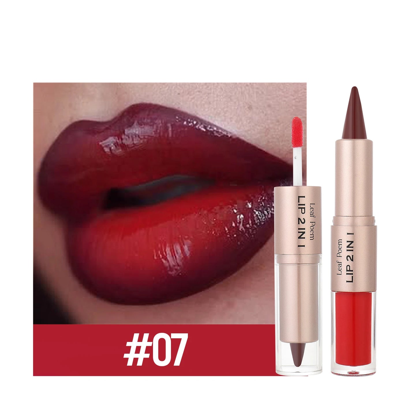 Tapered Lip Liner Contour Pencil Double Head Mirror Lip Glaze Crystal Lip Gloss Sexy Red Lips Tint Makeup