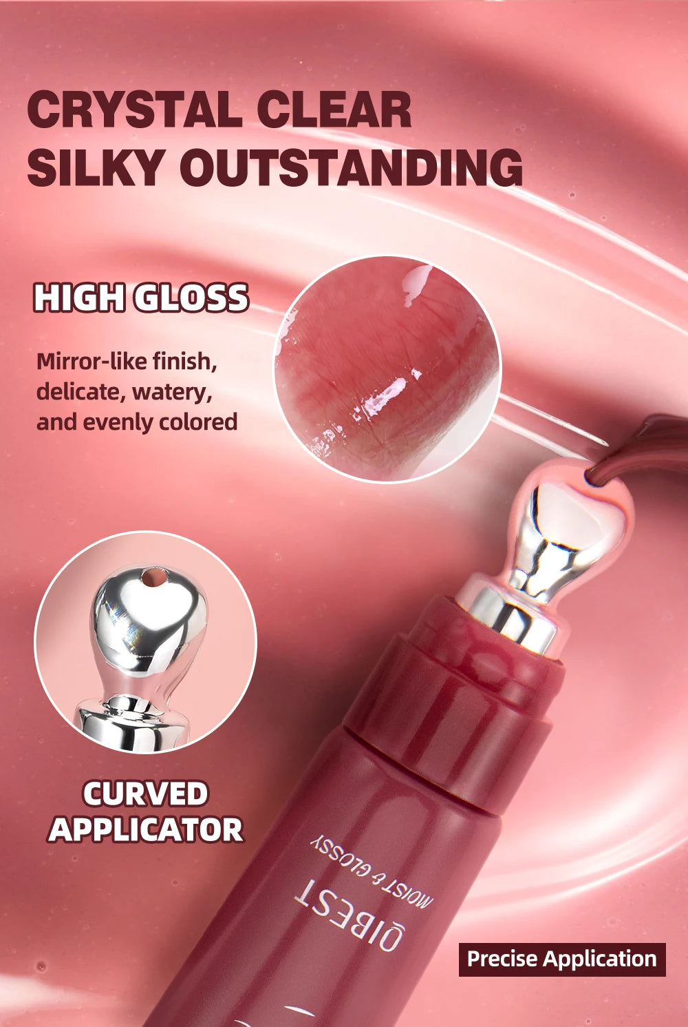 Mirror Pearl Lipgloss-Long Lasting Moisturizing Shine Glitter Lip Glaze Non Stick Cup Jelly Pout Lip Tint Makeup